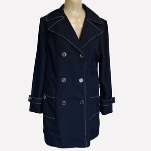 Sears Unlined Navy Accent Stitch Poplin Sportcoat Peacoat